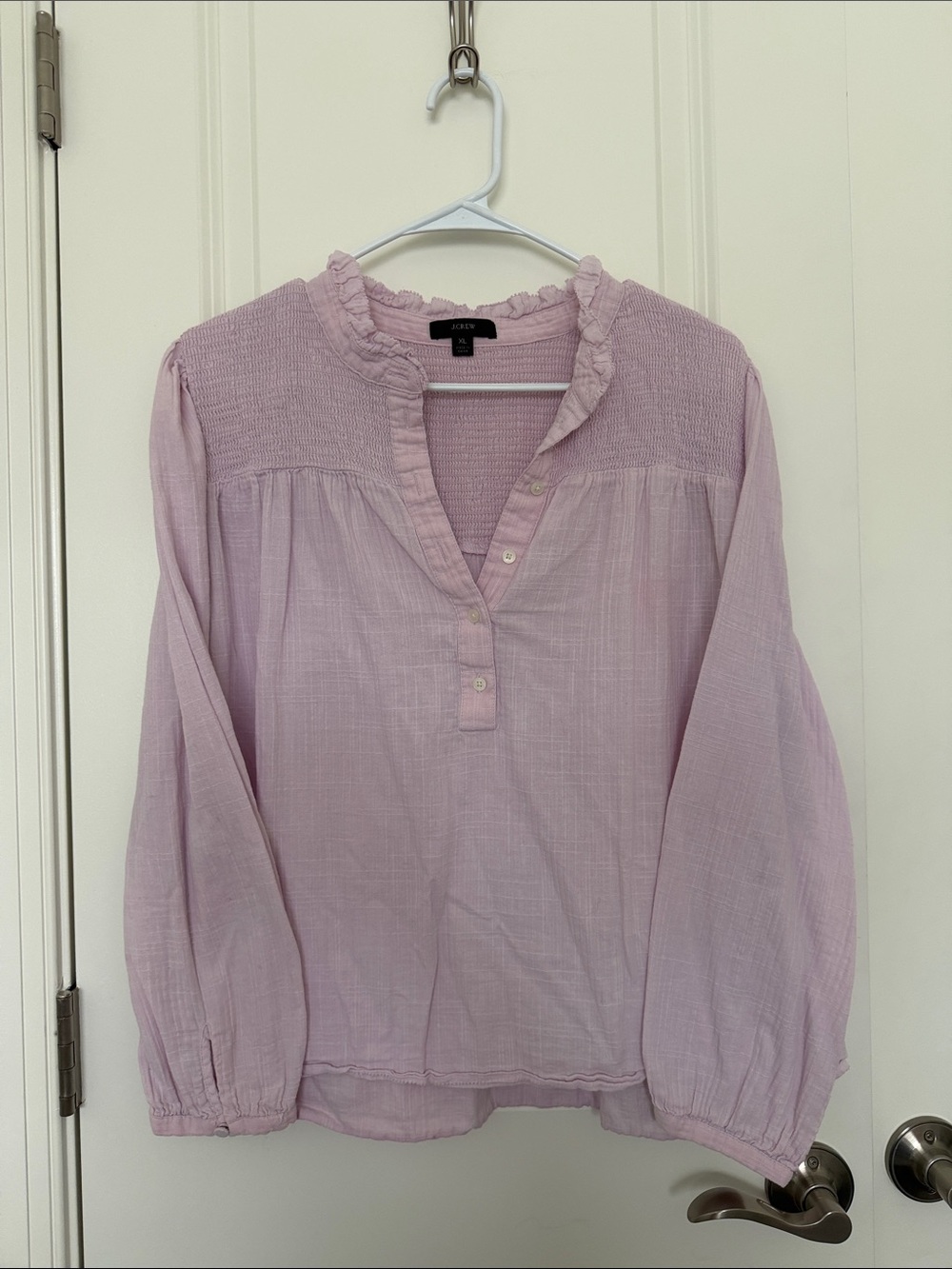J. Crew Light Lavender Smocked Yoke Peasant Blouse